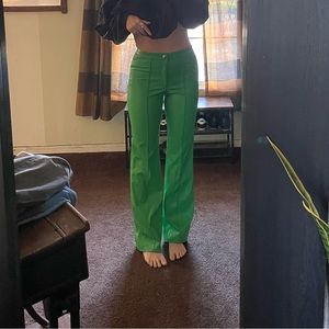 Green leather pants